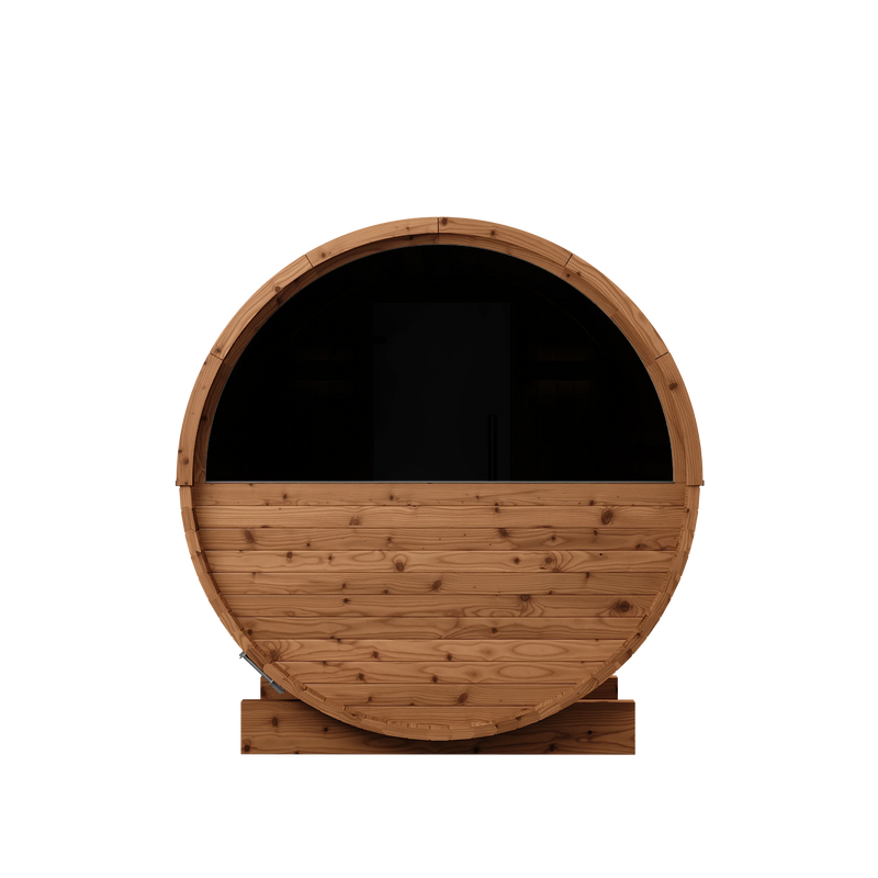 4 Person Thermory Barrel Sauna No. 60 (w/ porch & window - 7.3ft diameter)