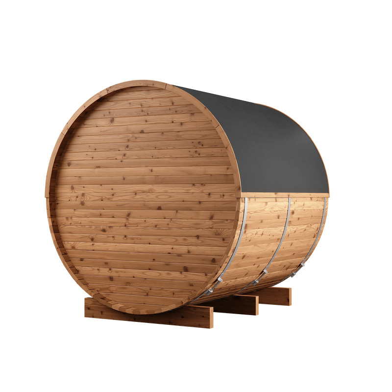 4 Person Thermory Barrel Sauna No. 61 (with porch - 7.3ft diameter)